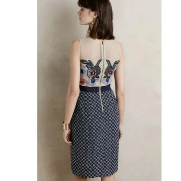 Moulinette Soeurs Embroidered Mesh Bodice Dress Navy Floral Lace Size 2 - Picture 2 of 14